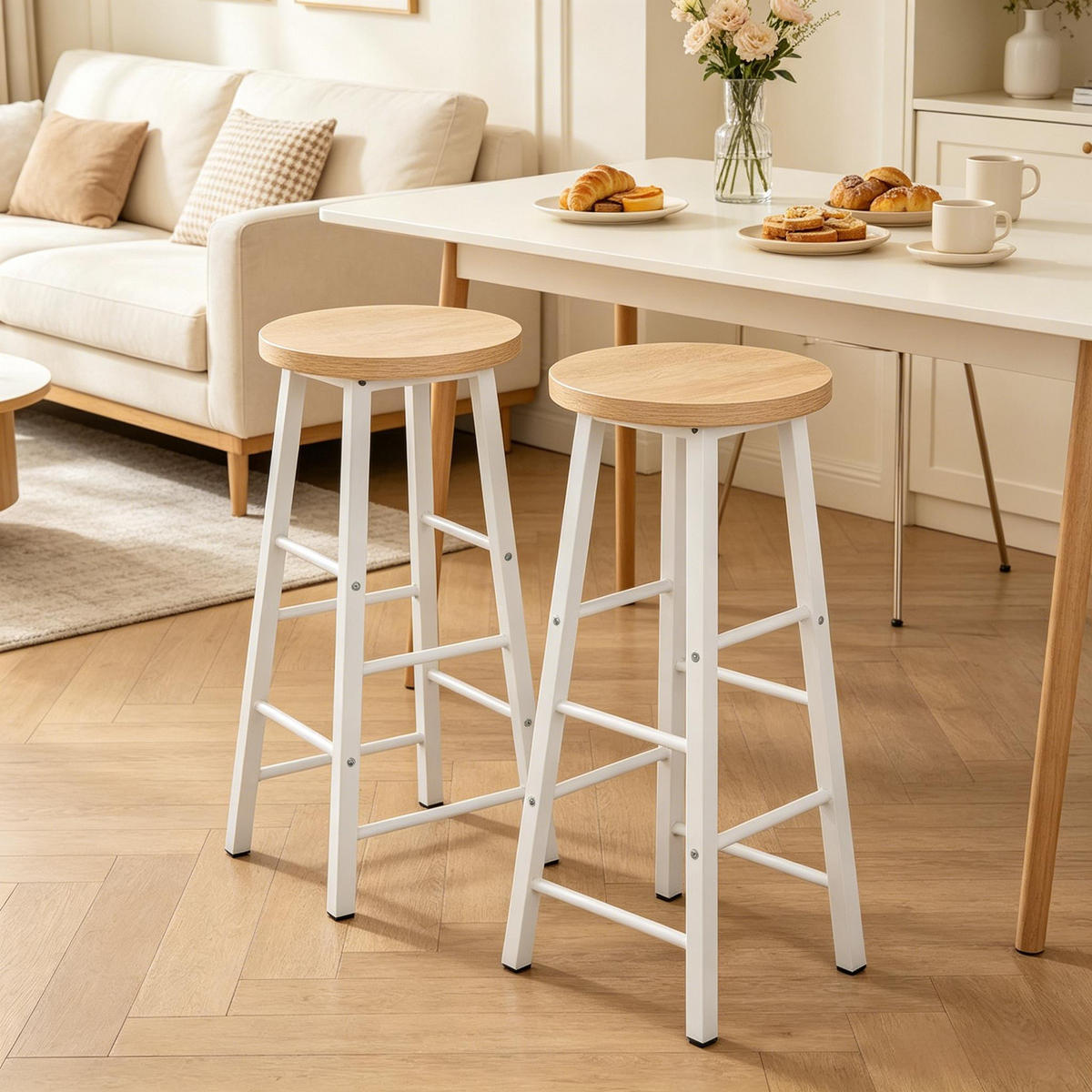 BARHOCKER DE-36156 2er Set im Bistro-Stil Helle Eiche - Eichefarben, Metall (30/71/30cm) - ComfortXL