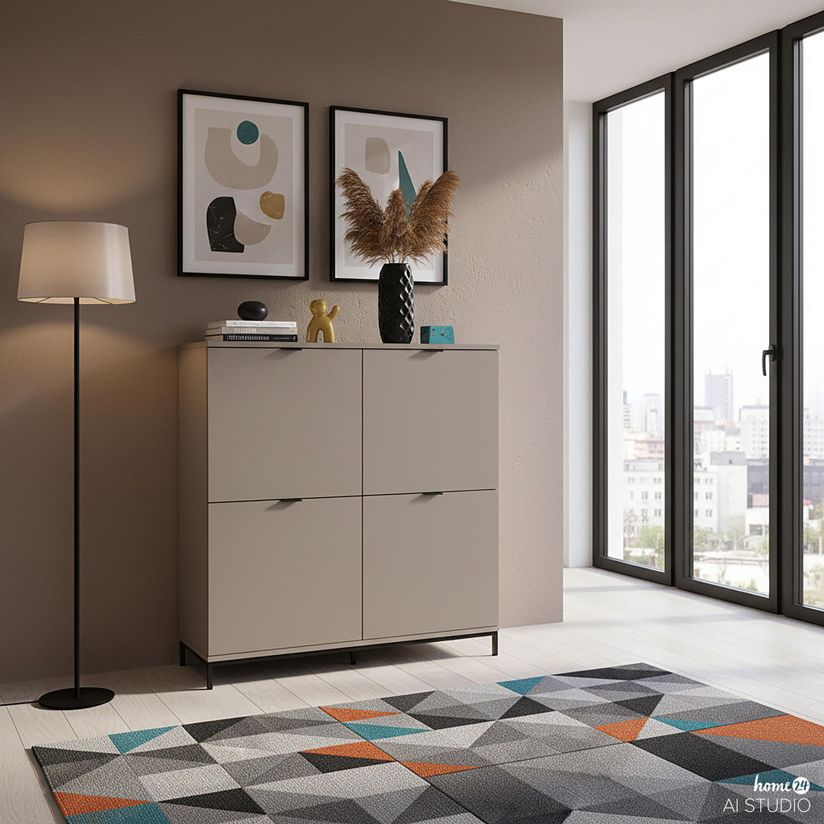 HIGHBOARD - Eisen / MDF - Taupe, Holzwerkstoff/Metall (110/124/40cm) - home24