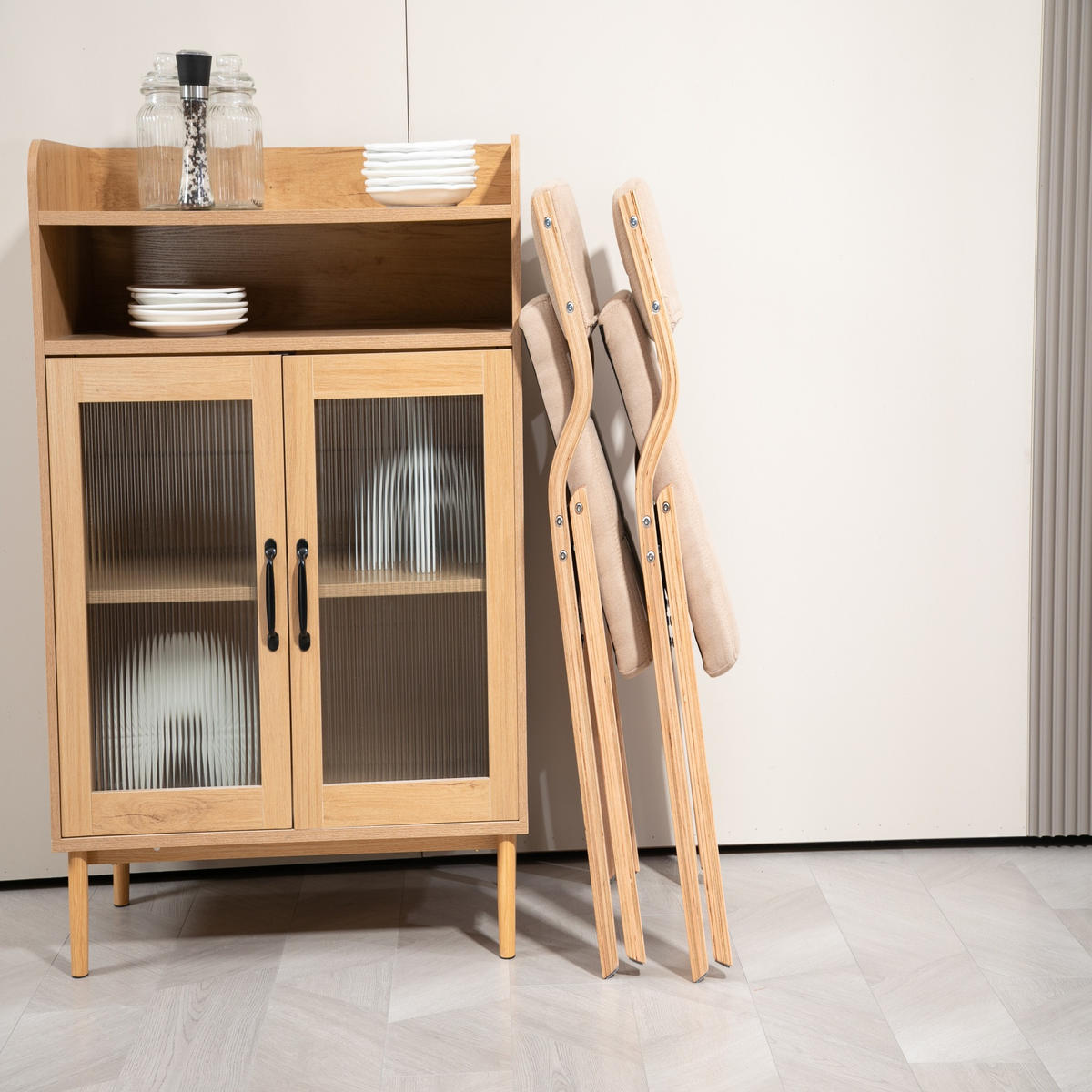 KLAPPSTUHL gepolstert klappbar Holz Khaki 2er-Set - Braun, Holz (48/77/61cm) - Meubliv