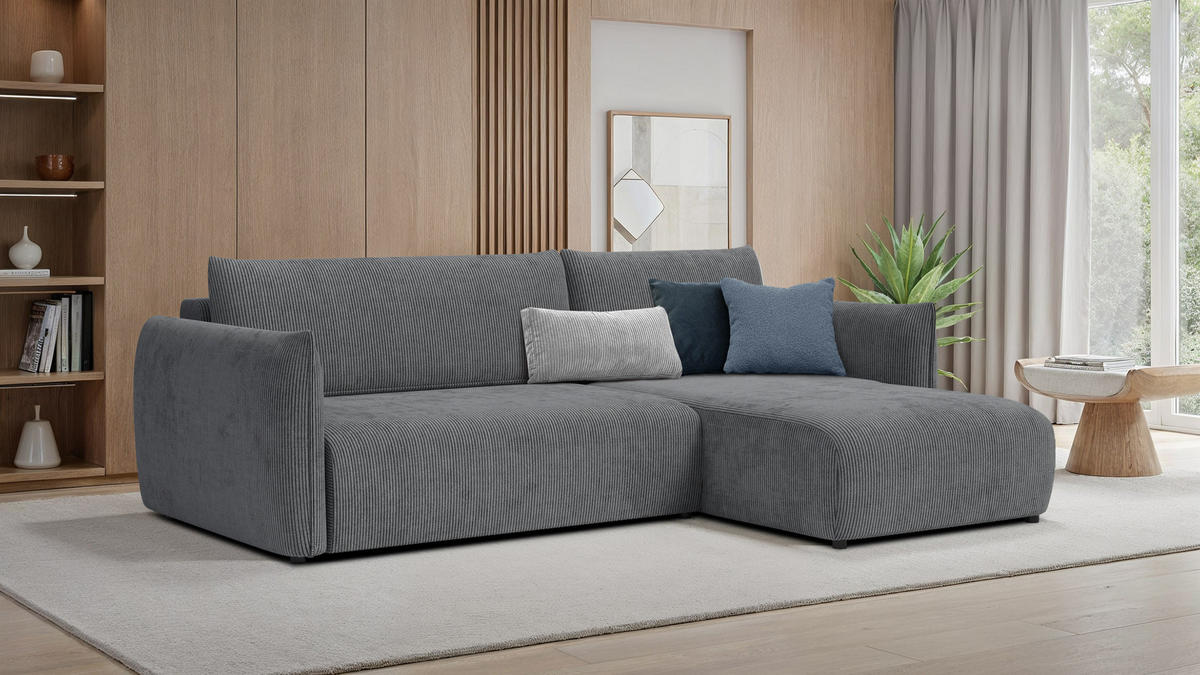 ECKSOFA TAUER 3-Sitzer links, dunkelgrau - Dunkelgrau/Schwarz, Holz/Textil (248/173cm) - Courtois Laville