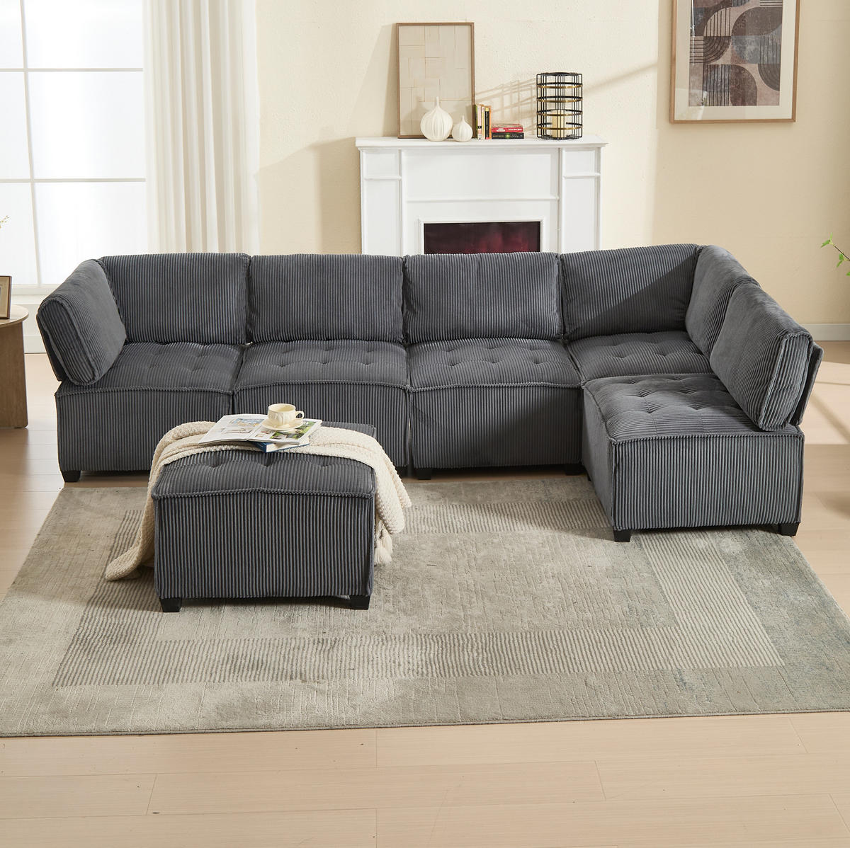 ECKSOFA 308/154/81.99 cm Grau aus Cord als 6-Sitzer - Grau, Textil (70/77cm) - OKMYHOME