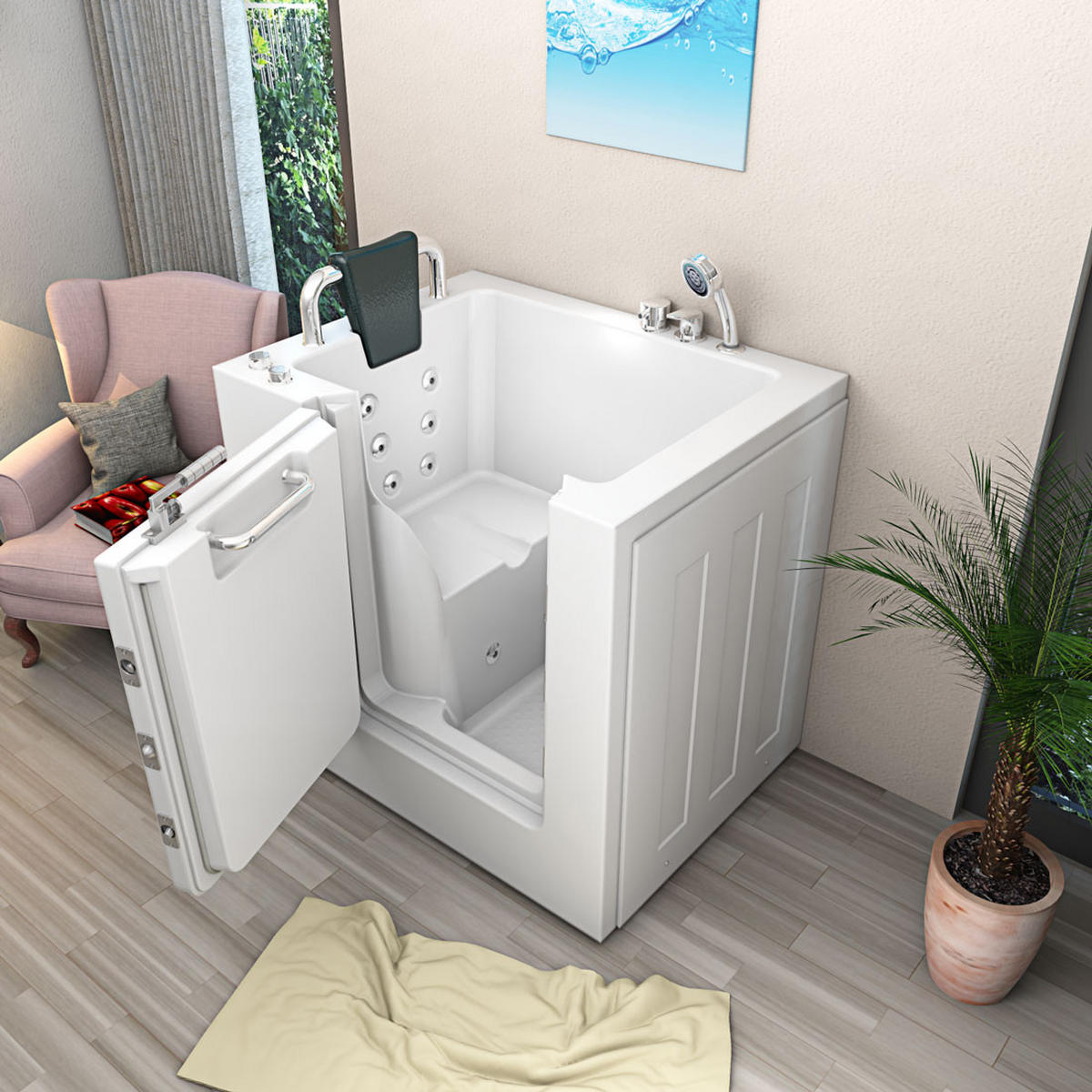 SITZWANNE Whirlpool mit Tür S02WP-B-L - Weiß, Glas/Kunststoff (78/113/100cm) - AcquaVapore by Sandra Jentho