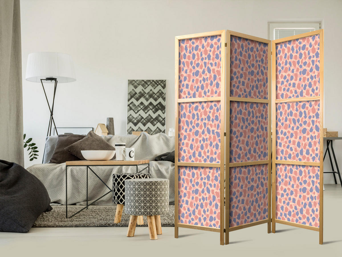 PARAVENT Japanischer 3-tlg 135x172 cm Buntes Tiermuster - Rosa, Holz/Textil (135/172/3cm) - Muralo