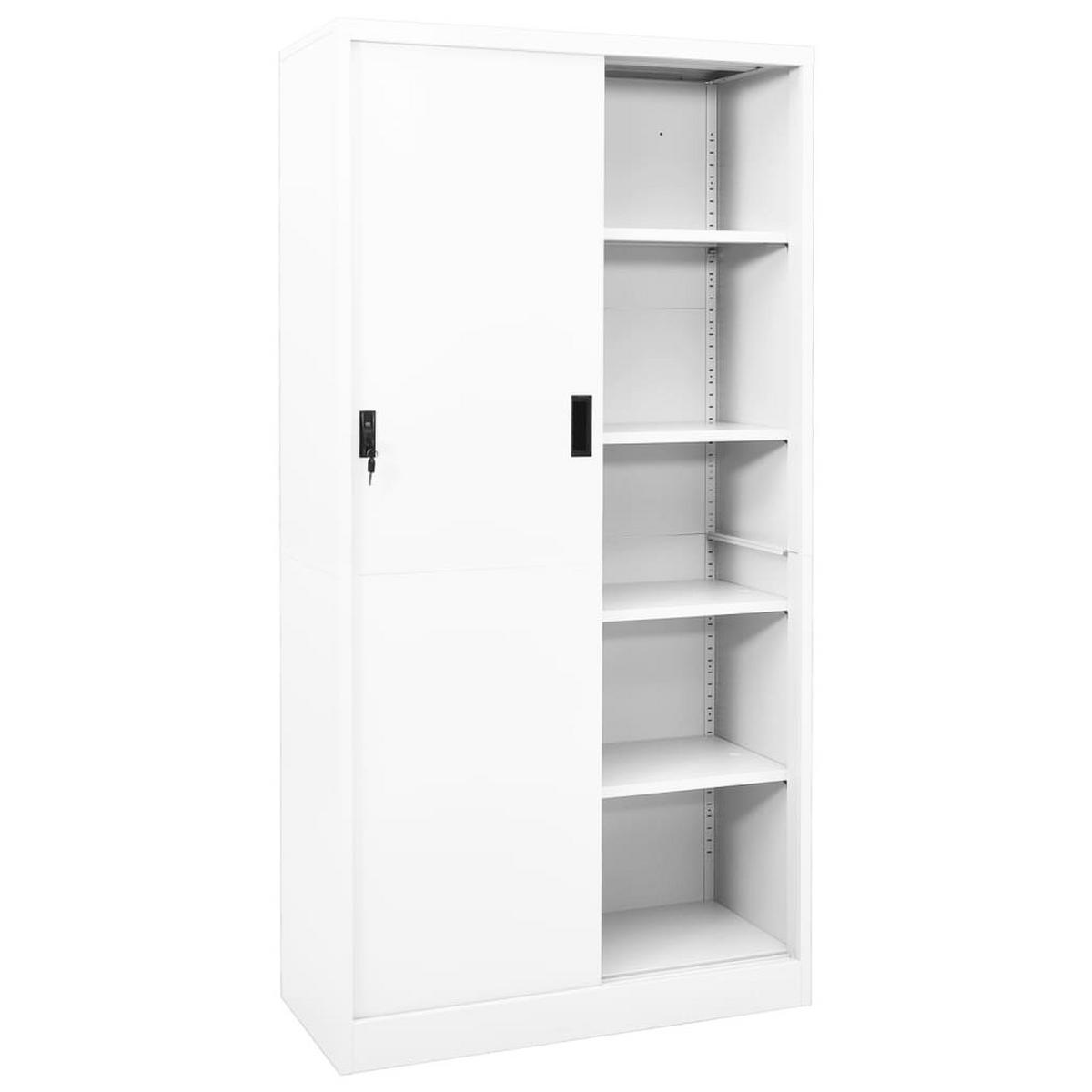 AKTENSCHRANK mit 5 Fächer und abschließbare Schiebetüren, 90/40/180 cm, aus Stahl, in Weiß - Weiß, Metall (90/180/40cm) - vidaXL
