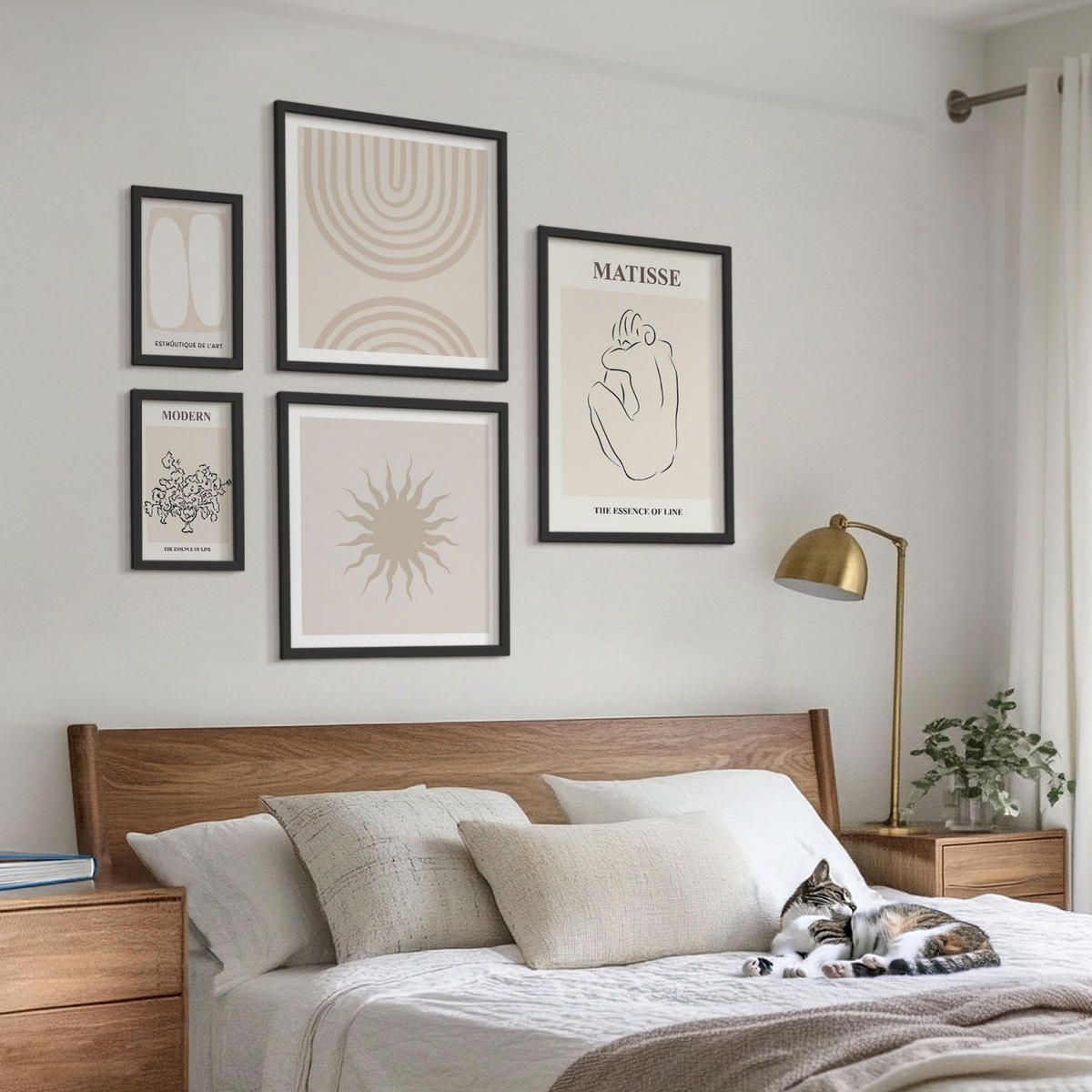 BILDER SET 5er Set - 50x50 cm & 20x30 cm & 40x60 cm Schwarzer Rahmen - Stilvolle minimalistische Linien - Schwarz, Kunststoff (40/60cm) - TULUP