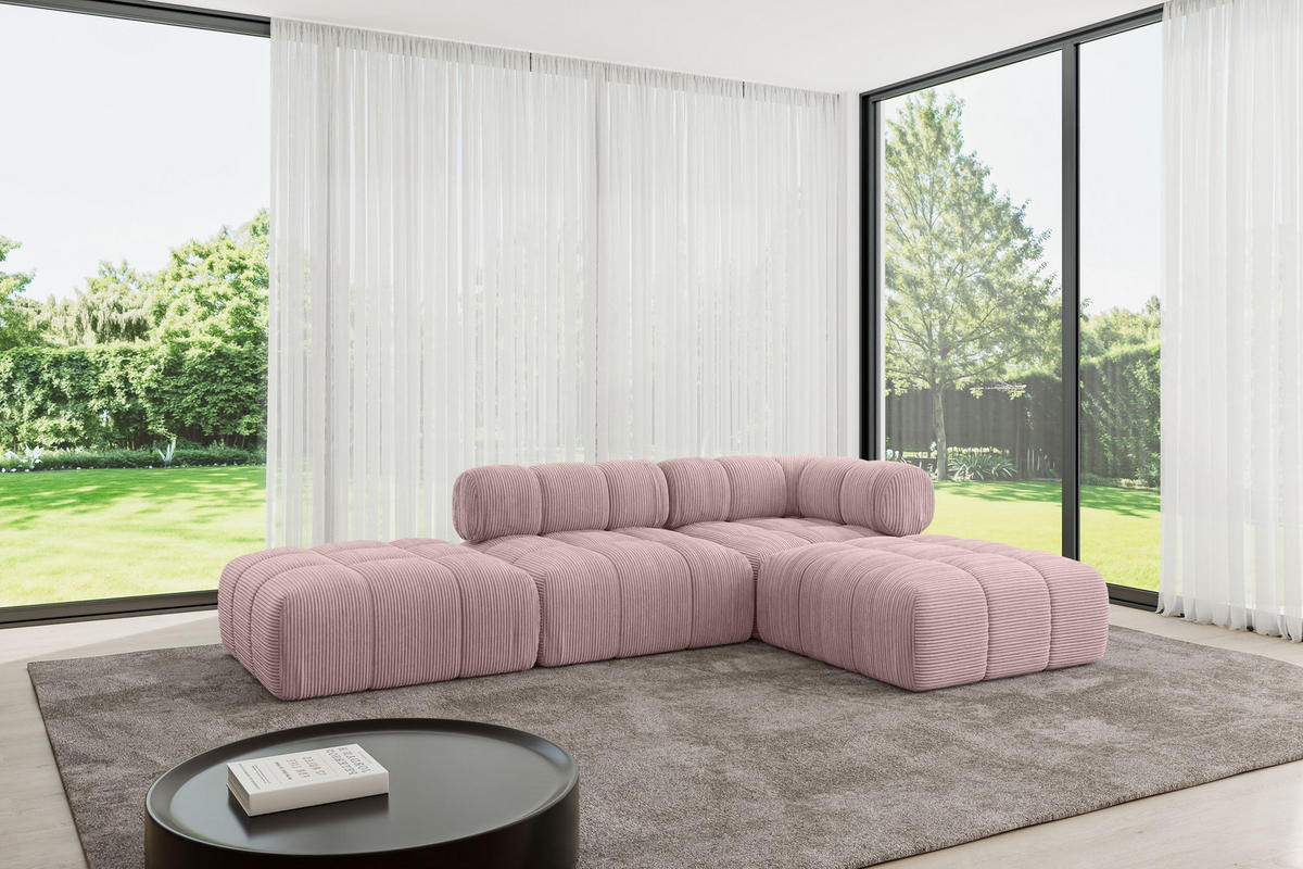 ECKSOFA modulares Sofa Kerru-L1 - 285x190x70 cm Rosa Cord - Rosa, Holzwerkstoff/Textil (285/190cm) - ALTDECOR