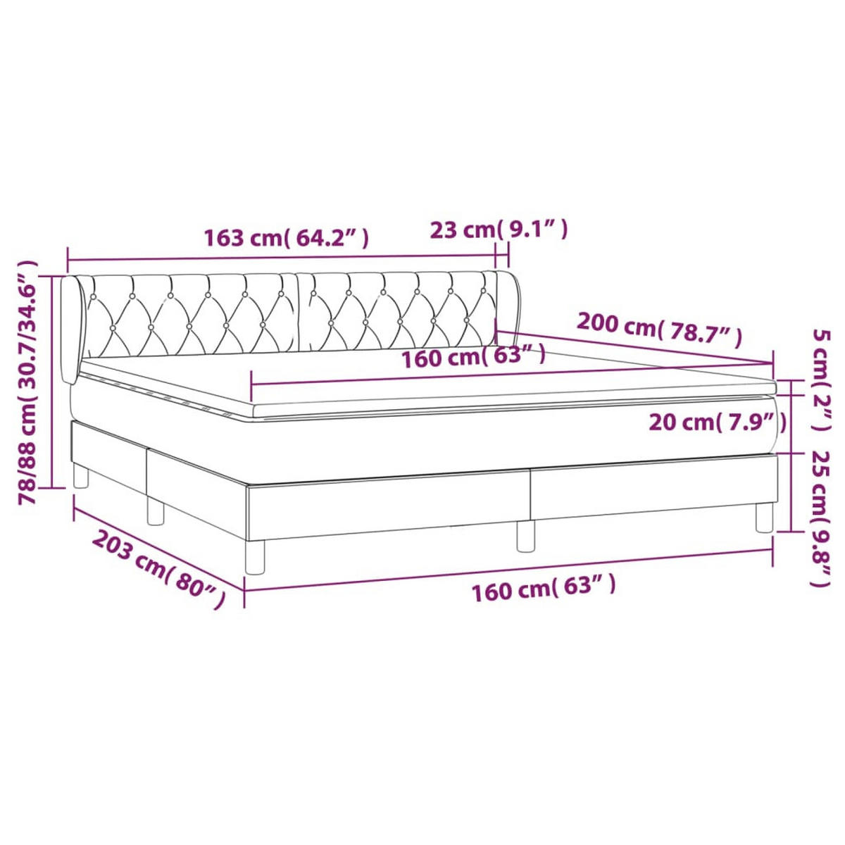 BOXSPRINGBETT Mit Matratze Schwarz 160/200 Cm Stoff - Schwarz, Textil (160/200cm) - vidaXL