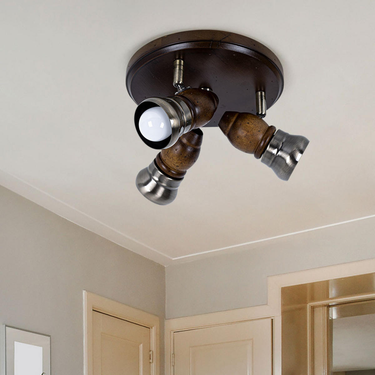 LED DECKENLEUCHTE Holzoptik Braun beweglich - Braun, Holz (7/7/13cm) - Globo Lighting