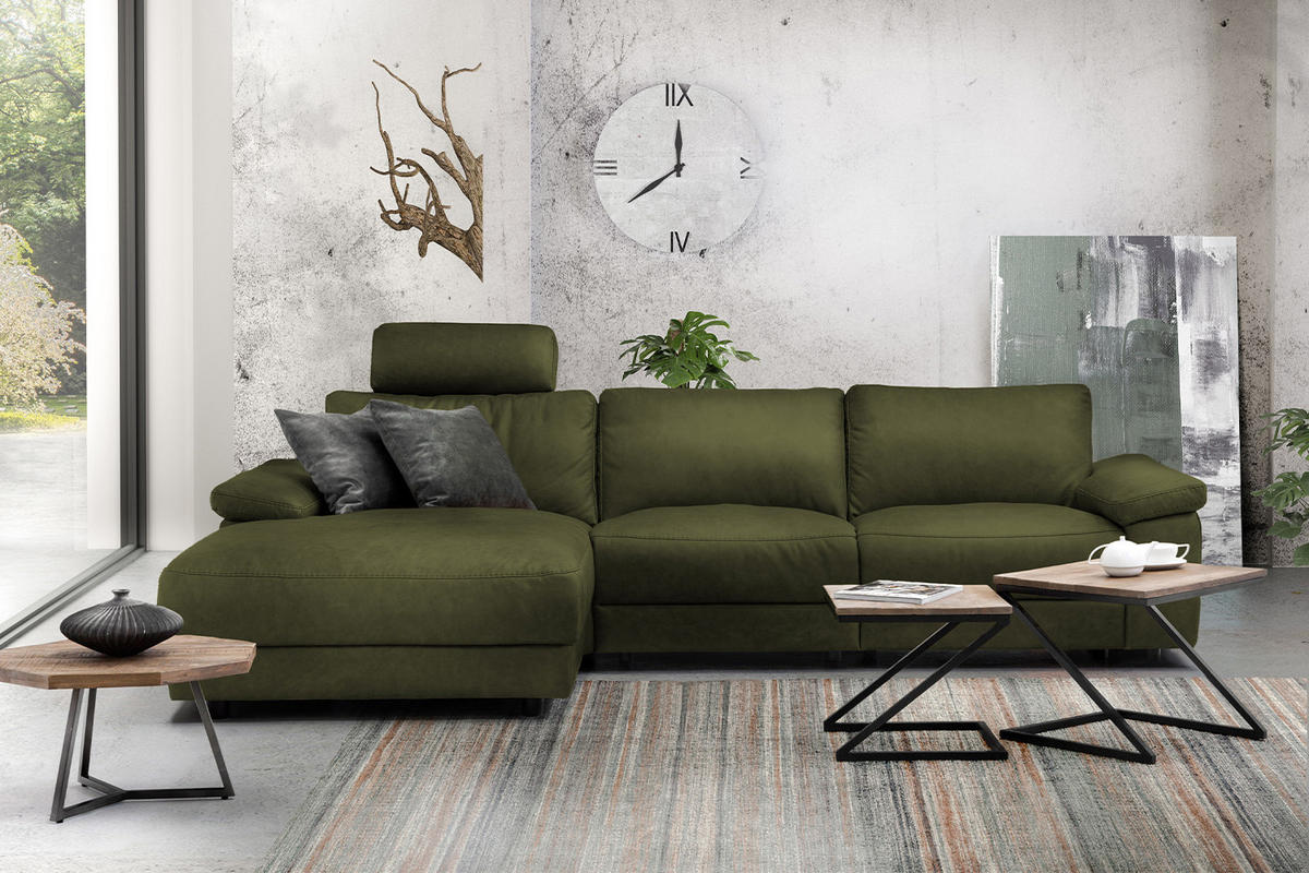 ECKSOFA XL MOTOR. RELAXFUNKTION LOLA Dunkelgrün Webstoff - Dunkelgrün/Schwarz, Textil (304/178cm) - KAWOLA