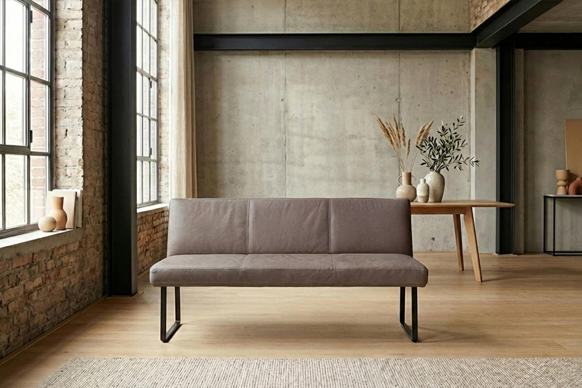 ESSZIMMERBANK ELEEN Dunkelbraun Leder - Dunkelbraun, Leder (203/85/69cm) - KAWOLA