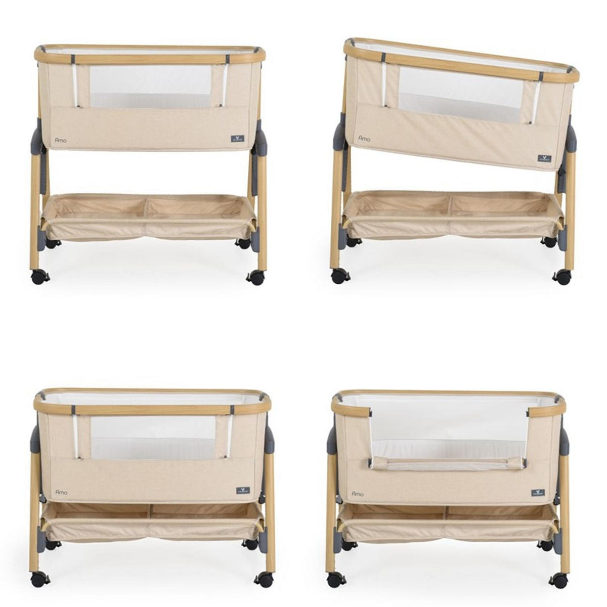 BEISTELLBETT Amo beige 80 x 48 cm, 7 Höhenpositionen, Anti-Reflux, Moskitonetz, Matratze - Beige, Metall (48/80cm) - Cangaroo