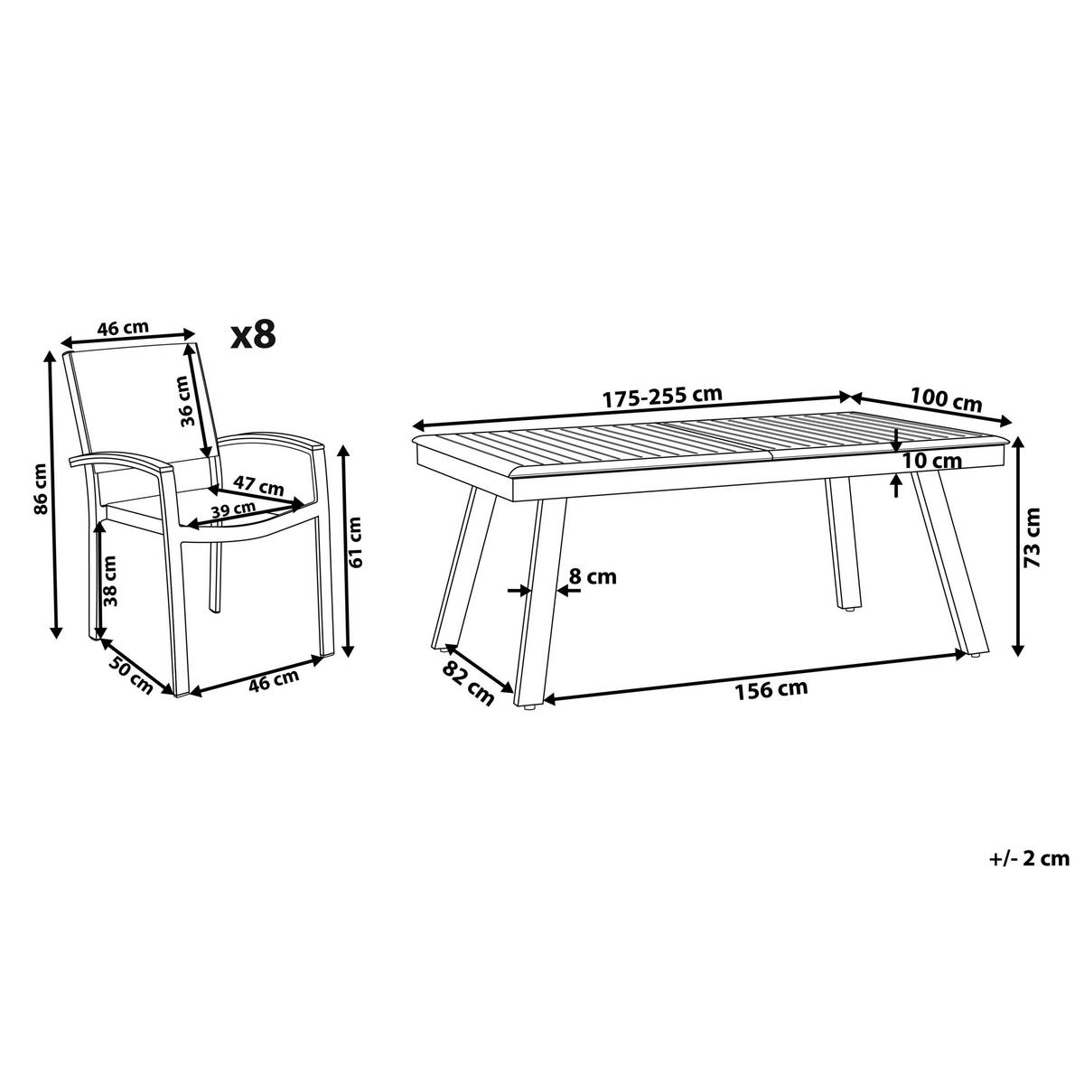 GARTENMÖBEL SET 8-Sitzer Aluminium grau Pereta - Weiß/Grau, Metall - Beliani