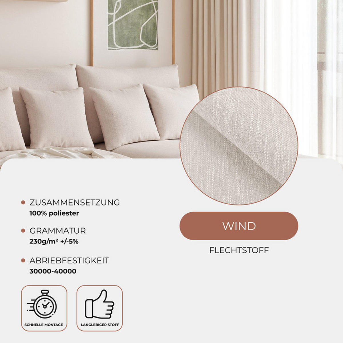 ECKSOFA ELVO mit Schlaffunktion und Bettkasten Creme - Creme, Holzwerkstoff/Kunststoff (208/190cm) - Idohome