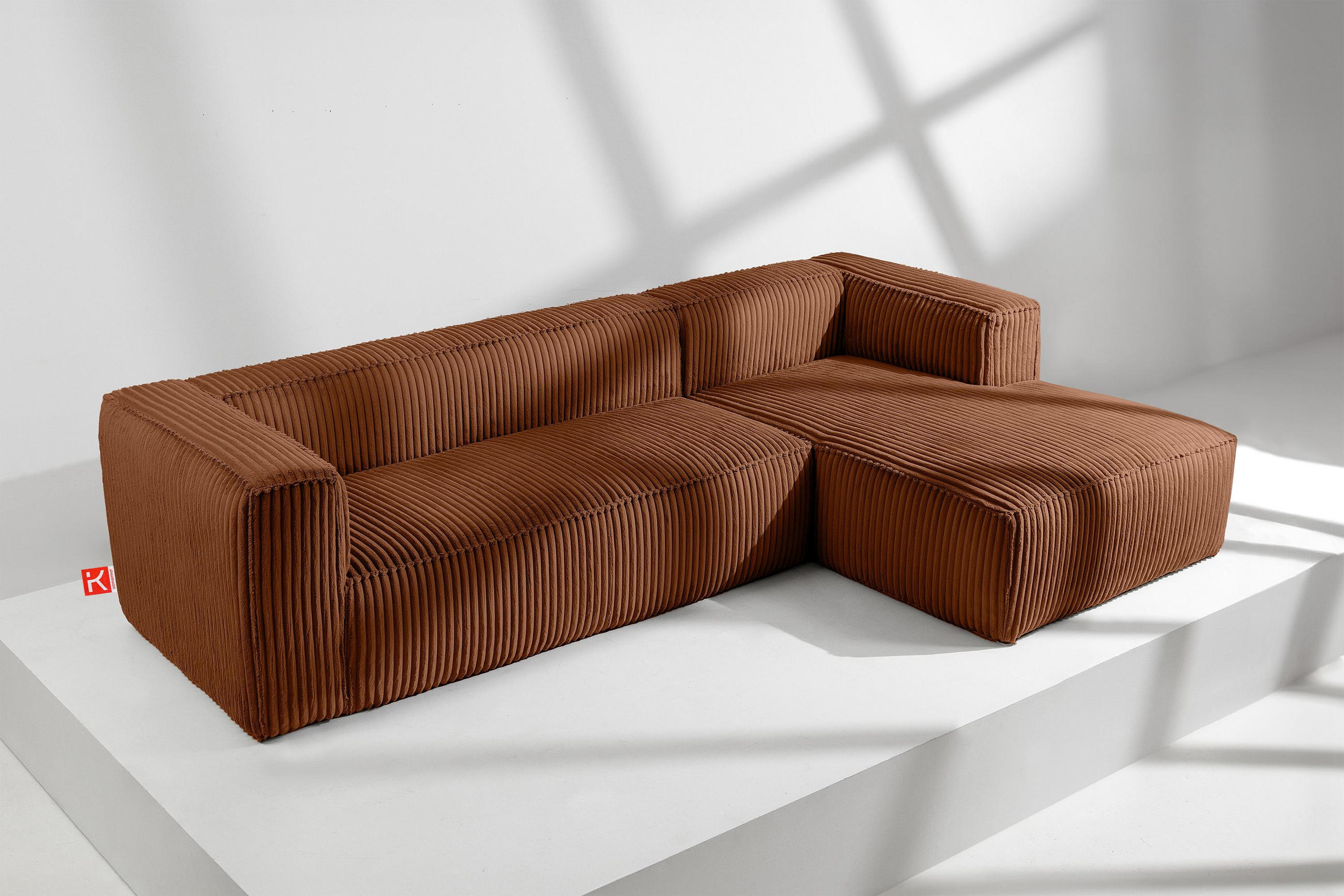 ECKSOFA-RECHTS FEROX Modern, Cord-Stoff, rot - Rot, Textil (305/175cm) - KONSIMO®