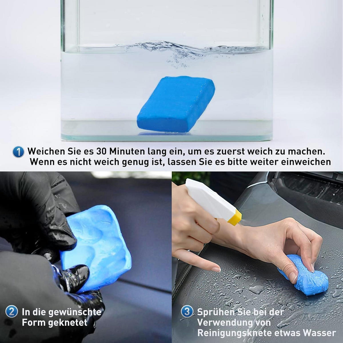 REINIGUNGSKNETE 3er Set mit Tuch und Box - Blau, Kunststoff (7/2/18cm)