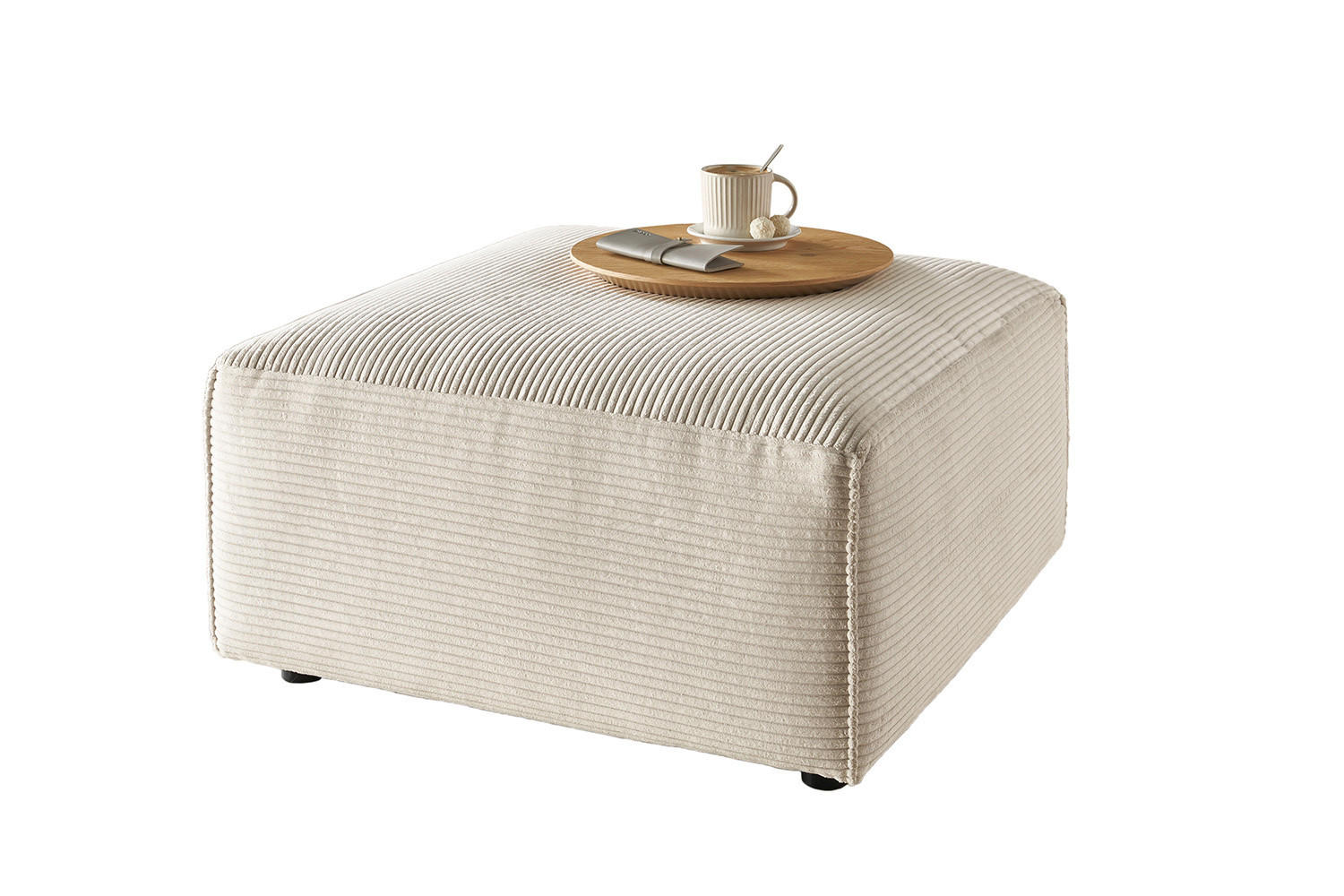 POLSTERHOCKER RANI Cremeweiß Cord - Creme/Schwarz, Kunststoff/Textil (80/42/80cm) - KAWOLA
