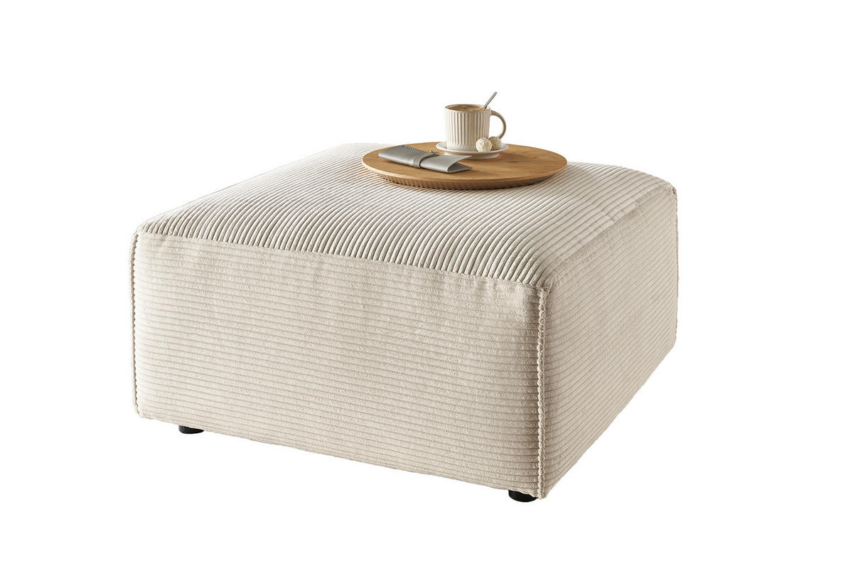 POLSTERHOCKER RANI Cremeweiß Cord - Creme/Schwarz, Kunststoff/Textil (80/42/80cm) - KAWOLA