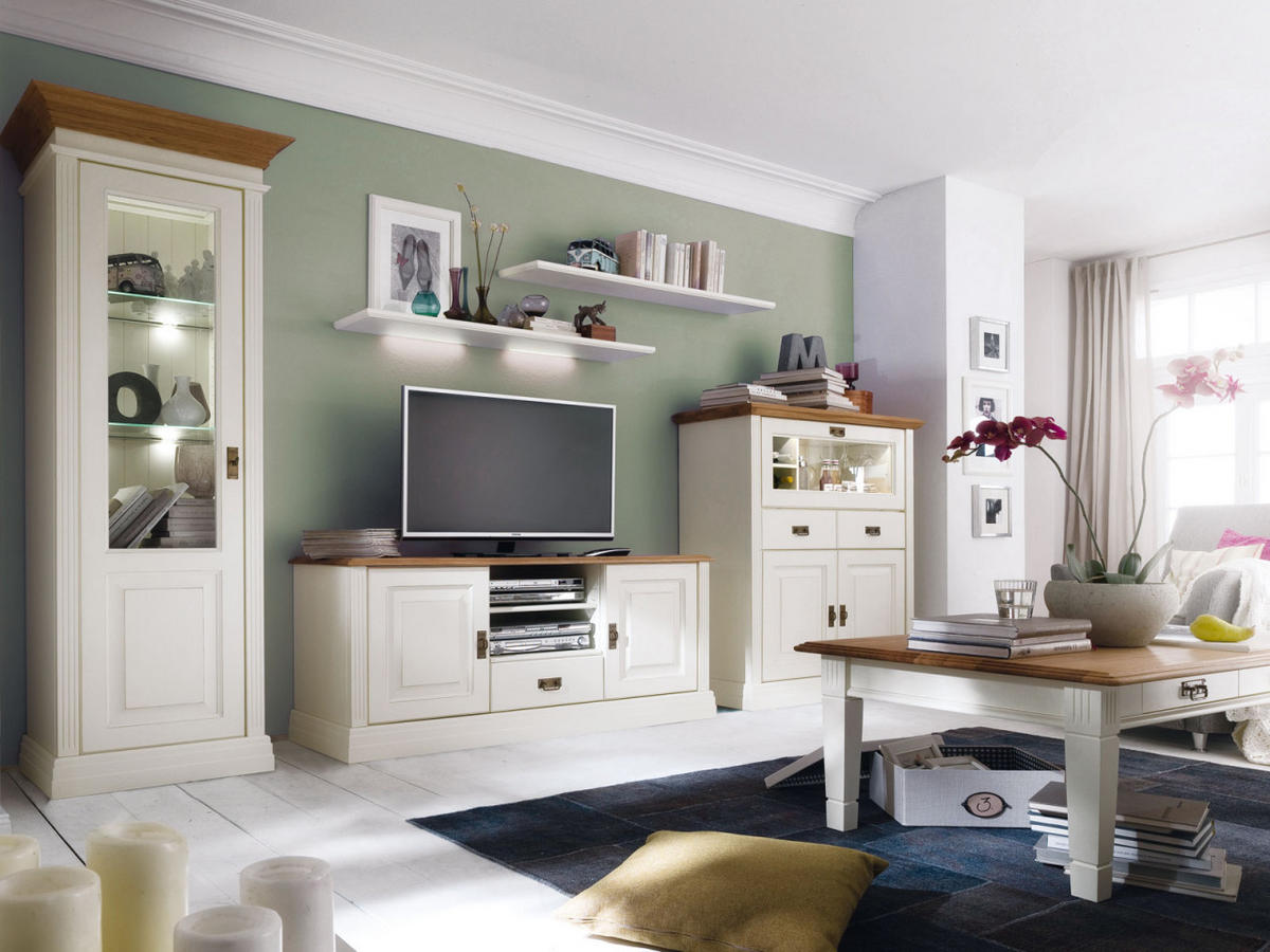 GLAS-VITRINE Standvitrine Novara 1-türig - Weiß/Braun, Holz (71/196/45cm) - Casamia Massive Möbel