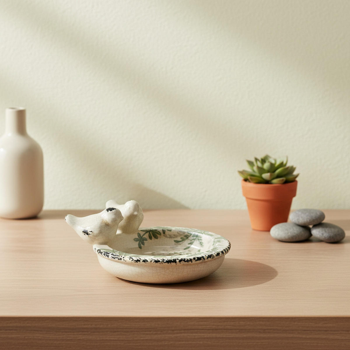 VOGELTRÄNKE Crocket beige 22/18.5/9 cm Keramik - Grün, Keramik (22/9/18.5cm) - Mondex