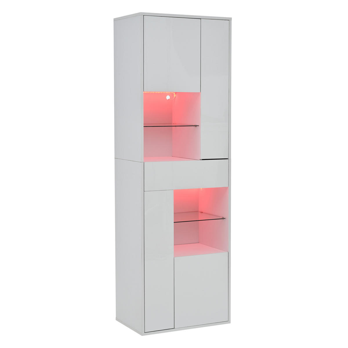 VITRINE LED Hochglanz Glasvitrine 1 Schublade 4 Türen Weiß 170cm - Weiß, Holzwerkstoff (55/170/38cm) - FLIEKS