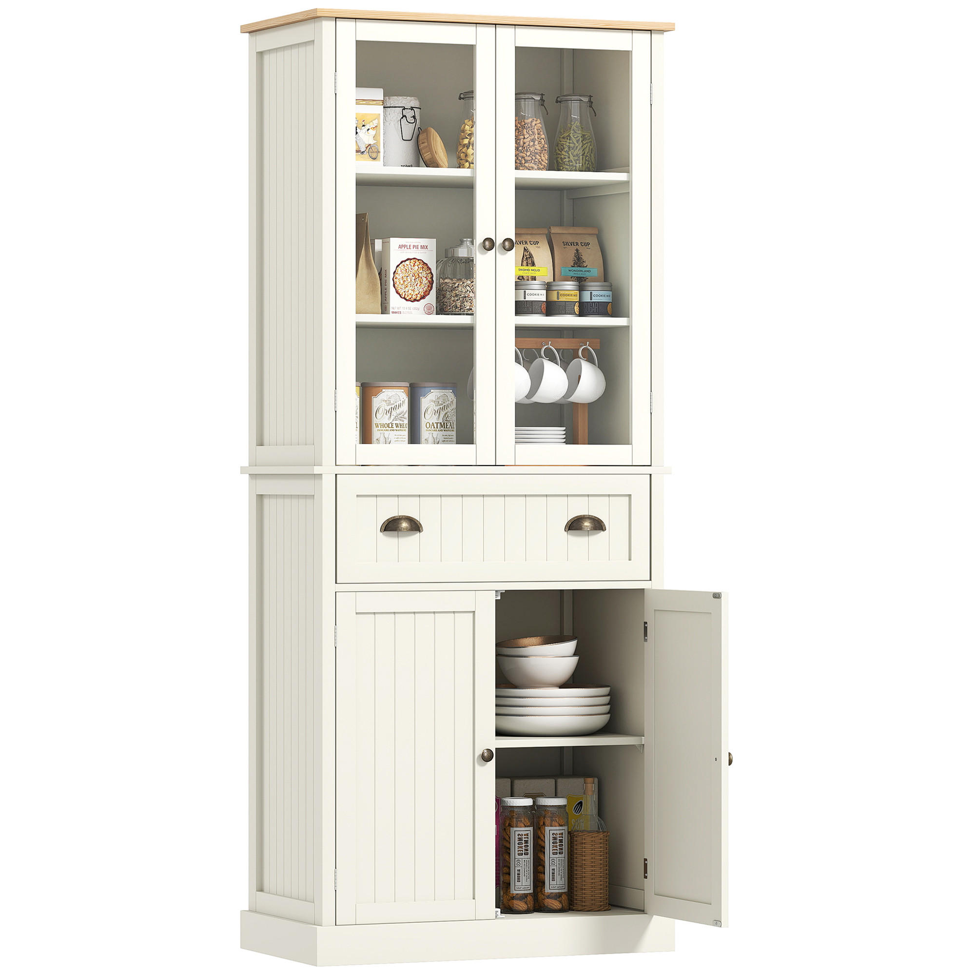 HIGHBOARD DE-11020 4 Türen (2 mit Glas) Beige - Weiß, Holzwerkstoff (40/182.5/76cm) - ComfortXL