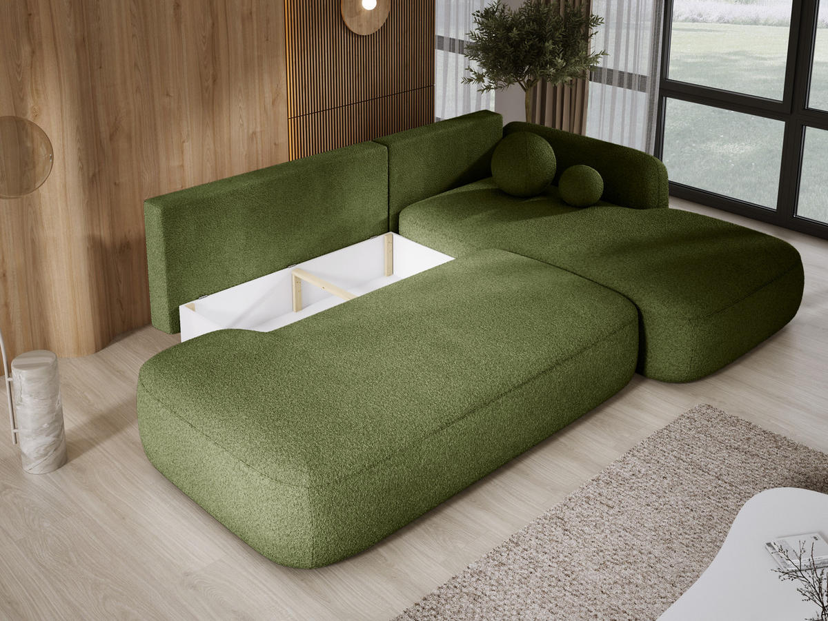 ECKSOFA BABU mit Schlaffunktion, Moderne Polsterecke für Wohnzimmer, funktionales Schlafsofa im Stoff NOW OR NEVER, 300x105x60cm rechte, orange​ - Orange, Holz/Textil (300/190cm) - DomoHome