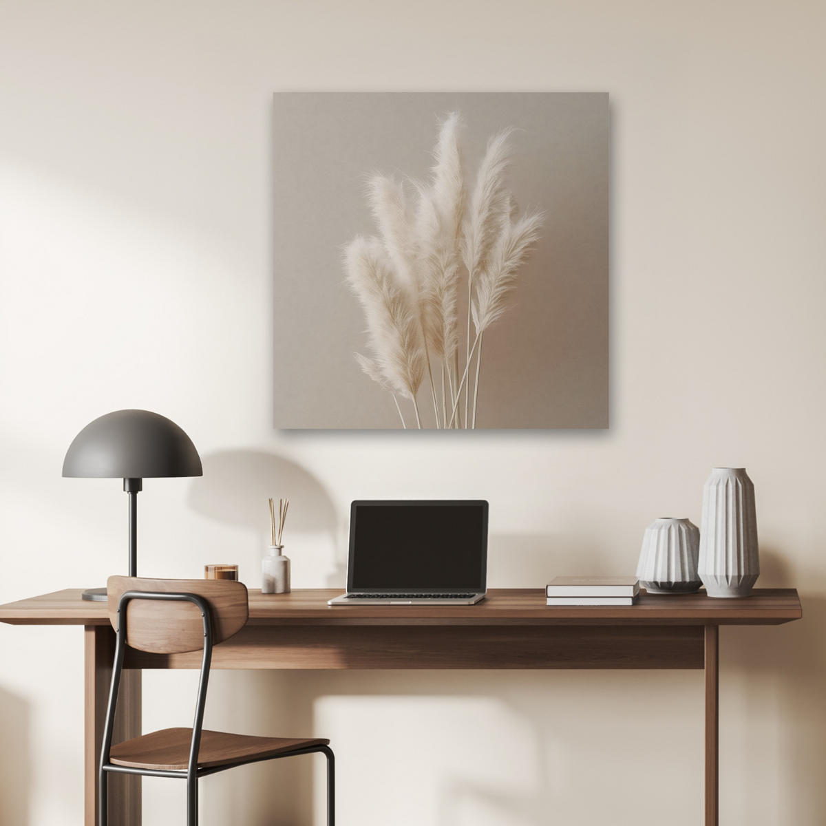 AKUSTIKBILD Pampasgras - Federn - Pastell - Weiß Akustikpaneele 80x80 cm - Naturfarben, Kunststoff (80/80/0.9cm) - MuchoWow