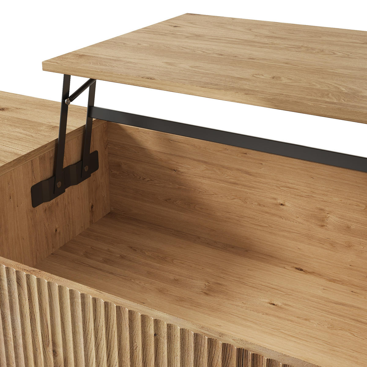 COUCHTISCH mit Hubfunktion, Wellenoptik, offenem Seitenfach und MDF-Material - Naturfarben, Holzwerkstoff (95/48/50cm) - EVRYAE