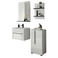 BADMÖBEL-SET weiß Hochglanz schwarz, Badkombination MIT Waschbecken, 115 x 200 cm - Weiß Hochglanz/Schwarz, Holzwerkstoff/Kunststoff (115/200/45cm) - Furn.Design