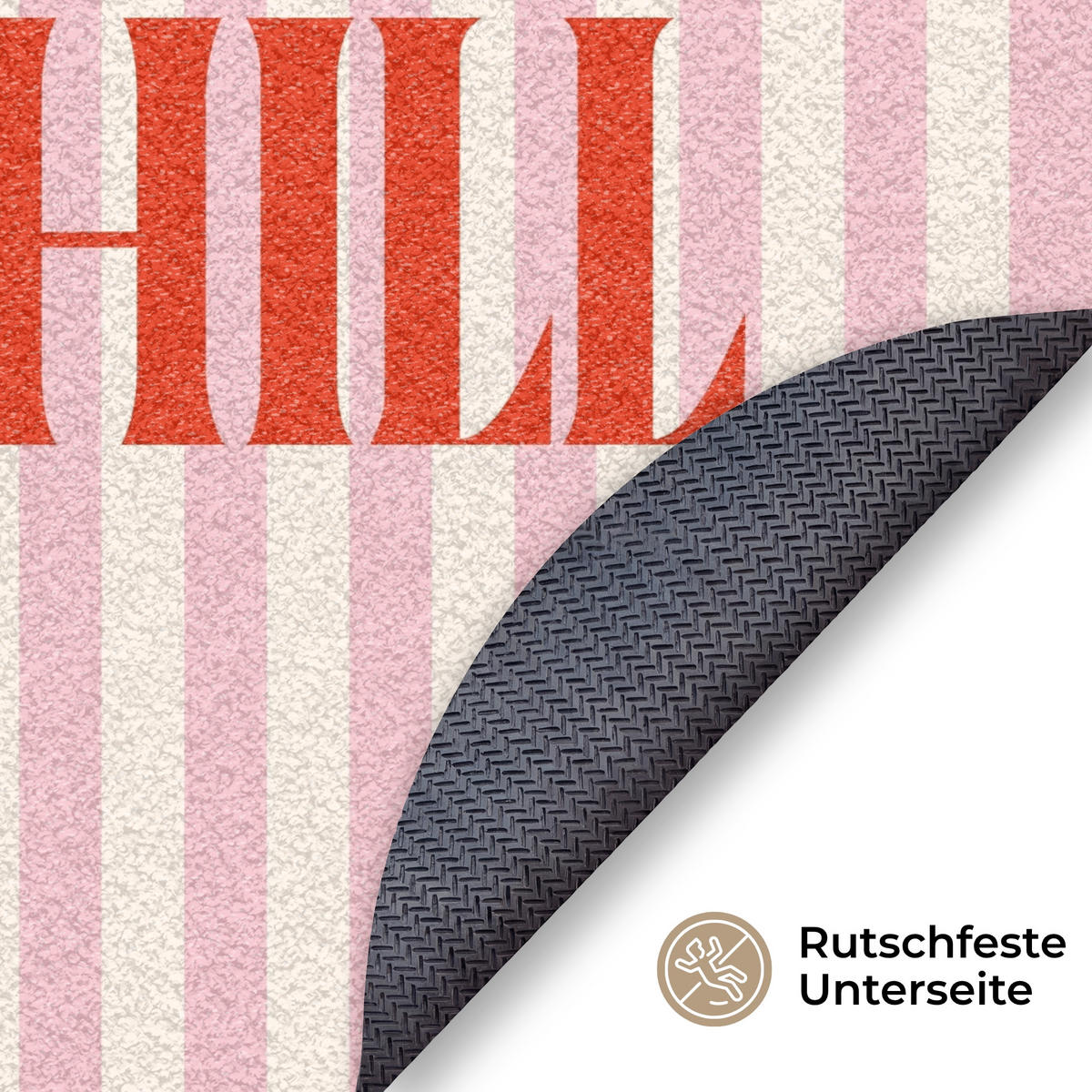 FUSSMATTE Zartrosa – Rot – Streifen – Chill 90x90 cm - Rosa, Kunststoff (90/0.4cm) - MuchoWow