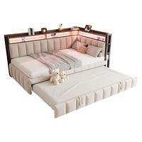 SCHLAFSOFA 90x200cm mit Ausziehbett, LED, USB-C, Beige - Beige, Textil (90/200cm) - FLIEKS