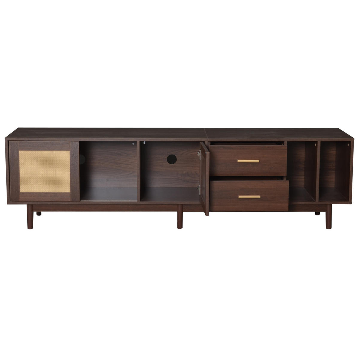 TV ormarić 190/40/52 cm smeđi od MDF-a s vratima od ratana i 2 ladice - smeđa, drvni materijal (190/52/40cm) - OKWISH