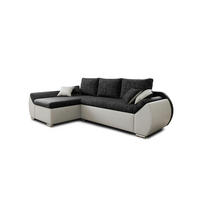 ECKSCHLAFSOFA ALEX – Schwarz + Weiß (Lawa 06 + Soft 17) + Hocker - Links - Schwarz, Holzwerkstoff/Metall (275/155cm) - Möblo