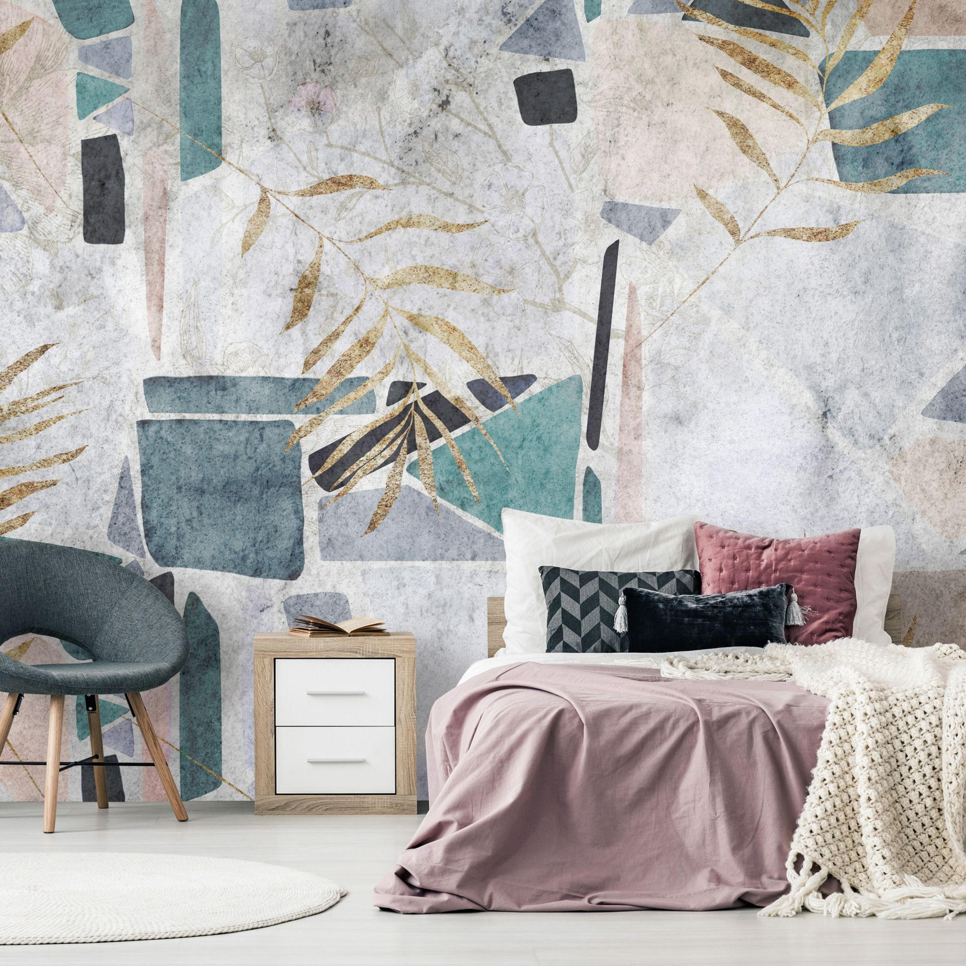 VLIESTAPETE Grau 300/210 cm - Grau/Grün, Textil (300/1cm) - KUNSTLOFT