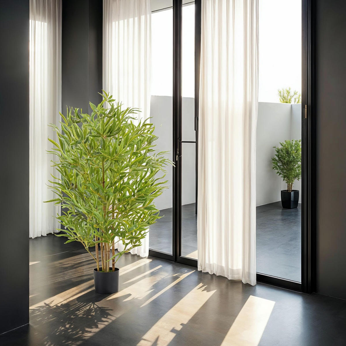 KÜNSTLICHER-BAMBUSBAUM Bambosa,stabiler Kunststoff-Blumentopf,grün - Grün, Kunststoff (120cm) - tectake