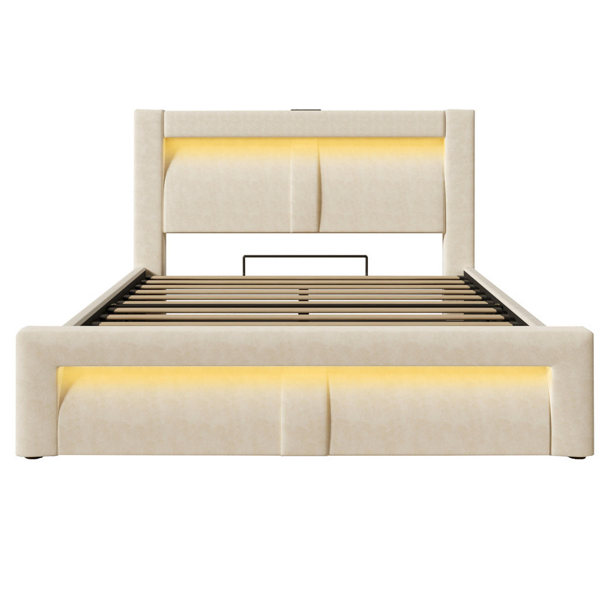 POLSTERBETT aus Samt 160x200 cm in Beige mit LED-Beleuchtung & Matratze - Beige, Textil (160/200cm) - Modfu