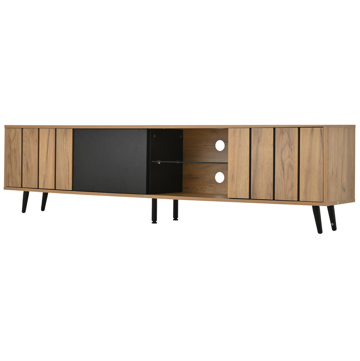 TV-LOWBOARD mit 3 Türen 175 x 31,5 x 45 cm Holzoptik Schwarz - Braun, Holzwerkstoff (31.5/45/175cm) - Beauniv