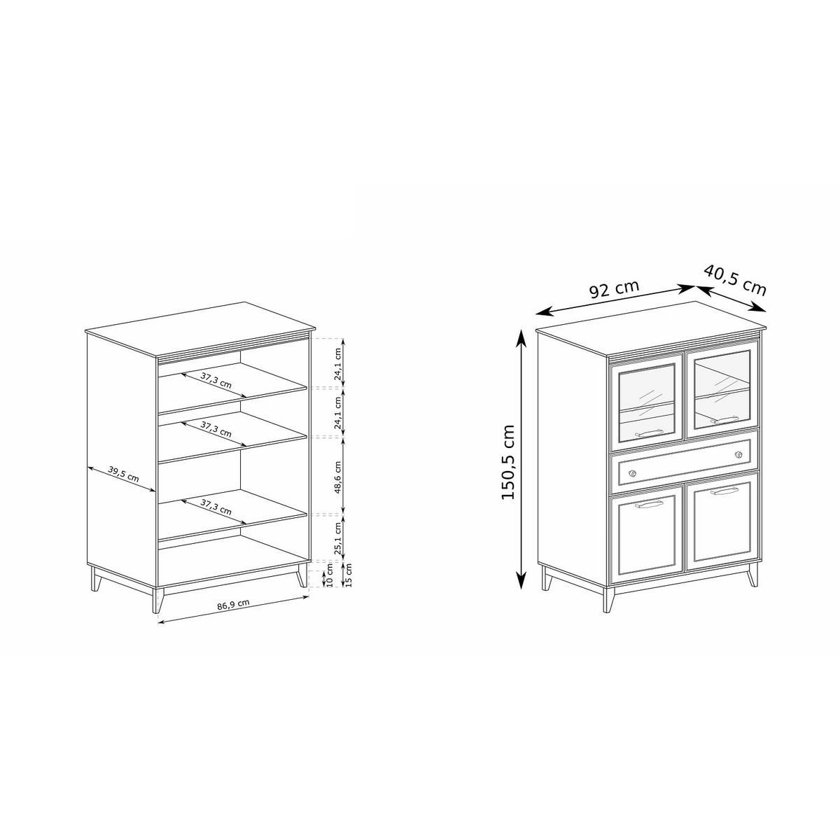 VITRINE Windsor W-5 92 x 150,5 x 40,5 cm Kaschmir - Kaschmir/Eichefarben, Eichenholz/Holzwerkstoff (92/150.5/40.5cm) - Koseto