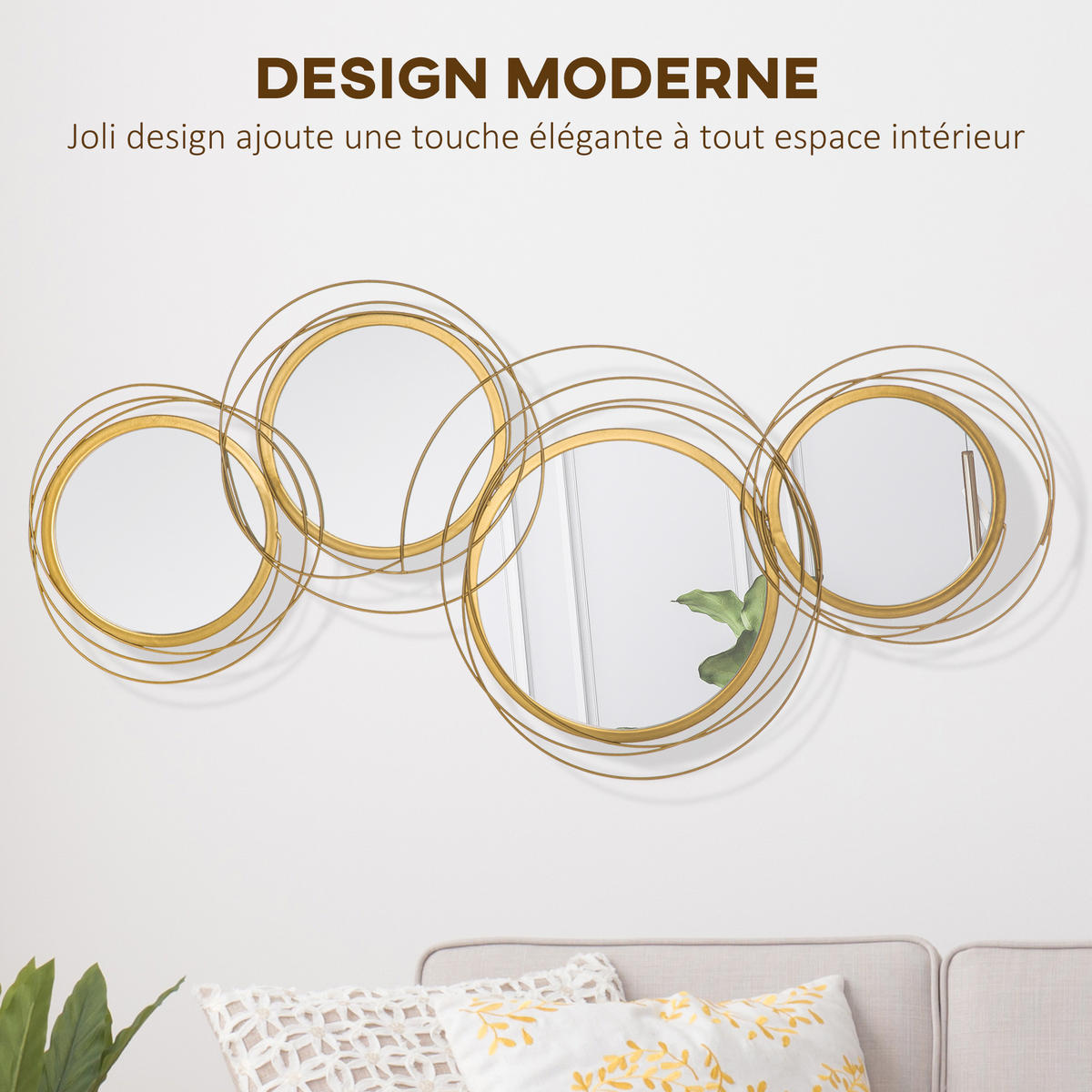 WANDSPIEGEL DE-14247 4 runde Spiegel Gold - Goldfarben, Metall (107/4/56cm) - ComfortXL