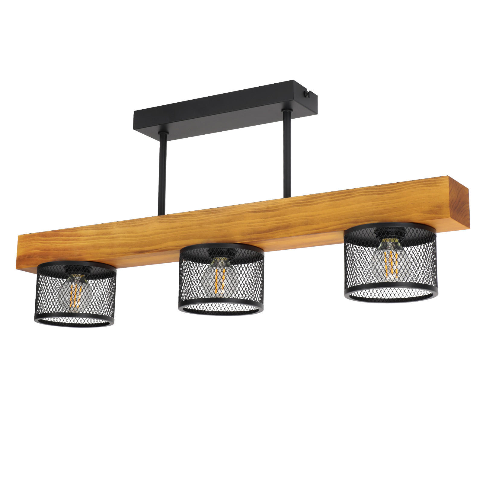 DECKENLEUCHTE Noxeth 60/10/25.5 cm - Schwarz/Braun, Holz/Metall (60/10/25.5cm) - ZMH