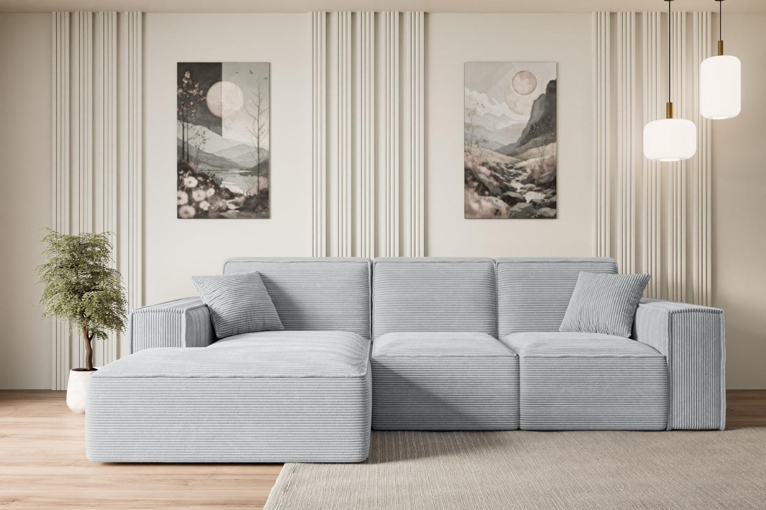 ECKSOFA Ottomane Links SERRA-L - 266x165x73 cm Grau Cord - Schwarz/Grau, Holzwerkstoff/Kunststoff (165/266cm) - ALTDECOR