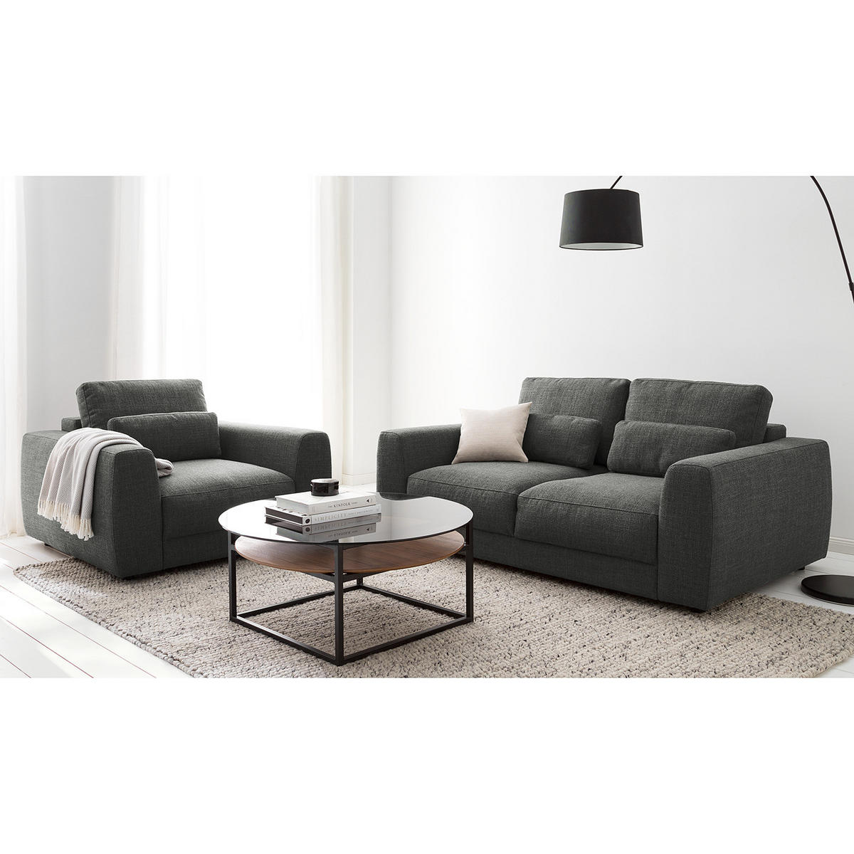 2-SITZER SOFA - Schwarz/Grau, Kunststoff/Textil (182/80/117cm) - home24
