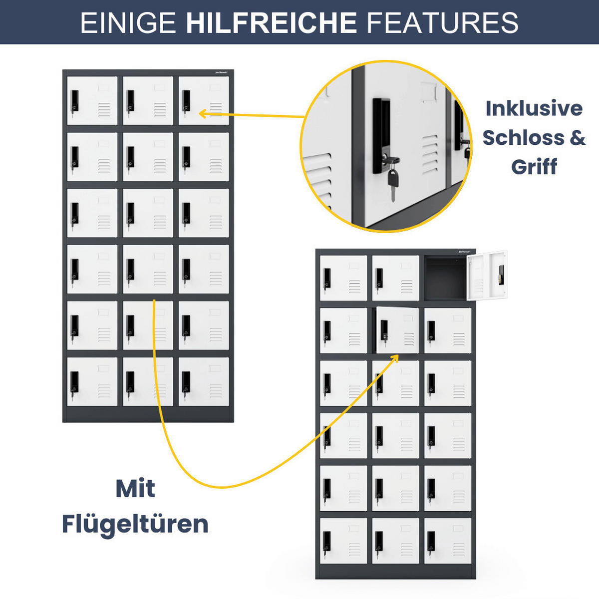 SCHLIESSFACHSCHRANK Spind BERN 18 Fächer185x90x40cm Anthrazit-Weiß - Anthrazit, Metall (90/185/40cm) - DELUKE