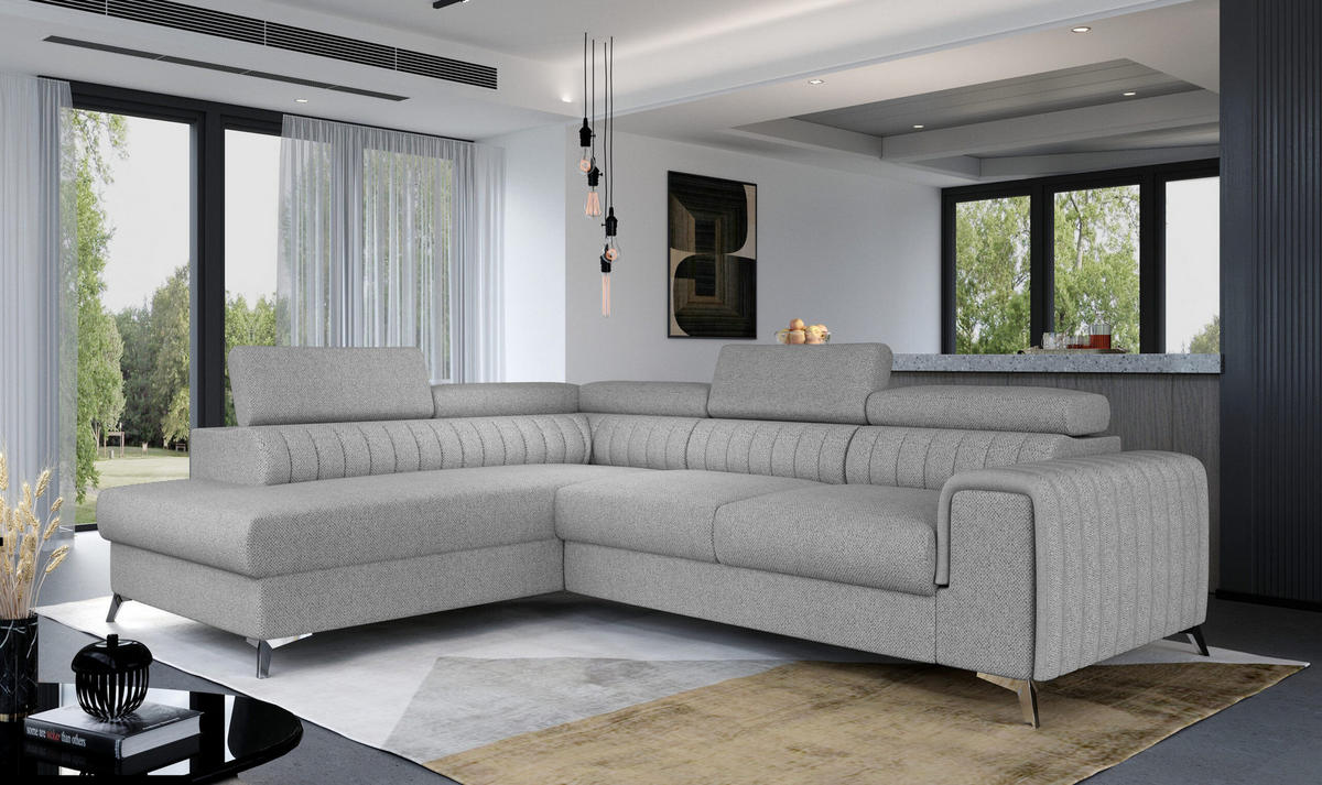 ECKSOFA - OLIVIER (Links, Hellasche) - Silberfarben/Hellgrau, Textil (275/205cm) - Möblo