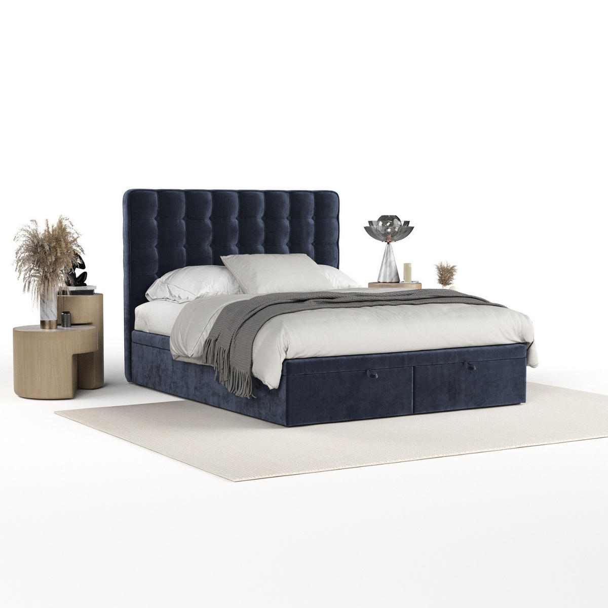 POLSTERBETT Celestia mit Stauraum 140/200 cm Marineblau im Lotta Stoff - Schwarz/Dunkelblau, Holz/Holzwerkstoff (140/200cm) - AltaBeds