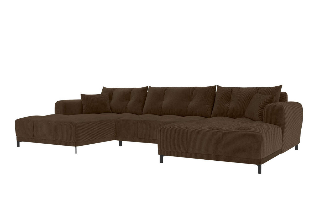 WOHNLANDSCHAFT Massimo Cordstoff Braun inkl. Schlaffunktion - Schwarz/Braun, Textil/Metall (356/94/181cm) - 99rooms