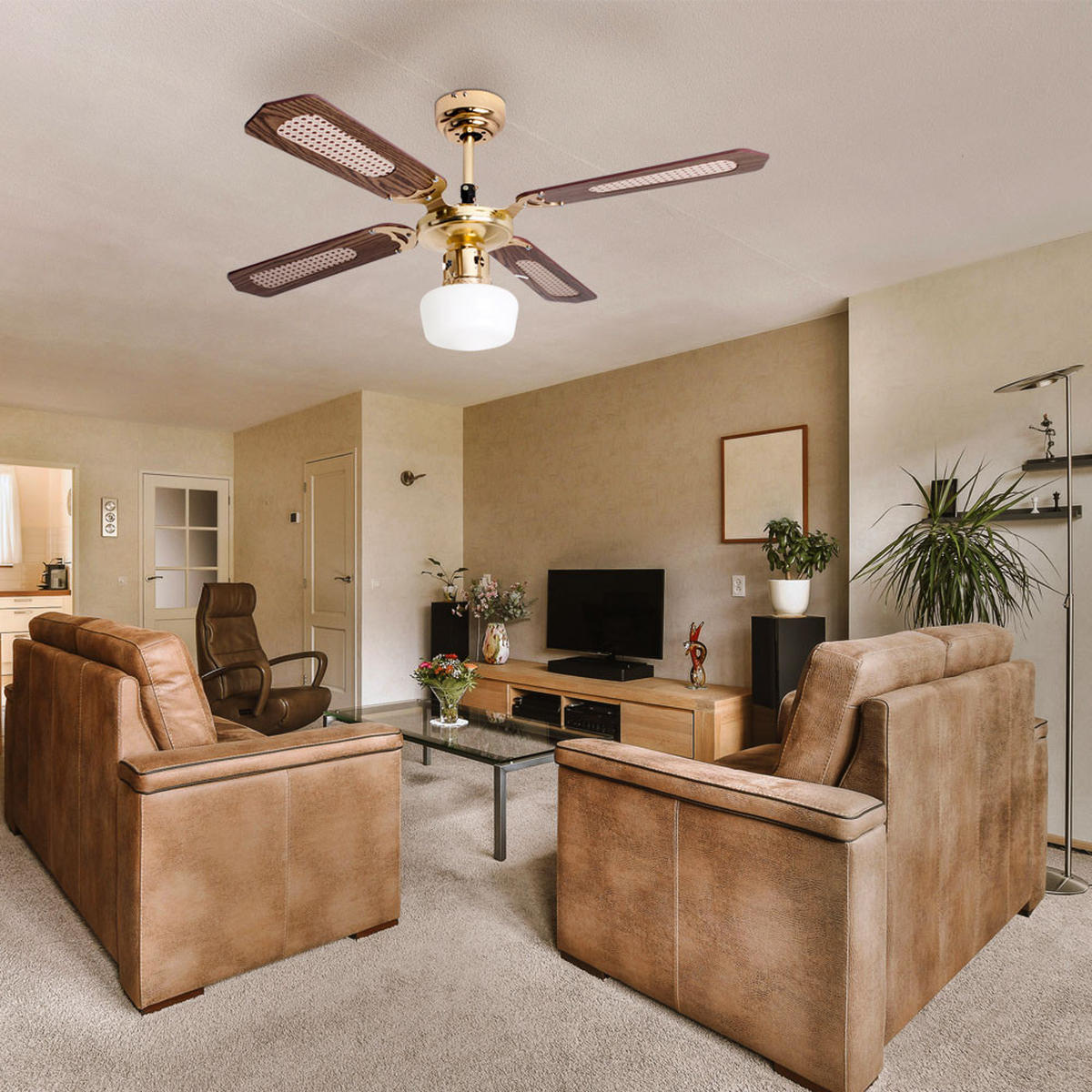 LED DECKENLEUCHTE Deckenventilator Braun Holzoptik - Braun, Holzwerkstoff (105/105/46cm)