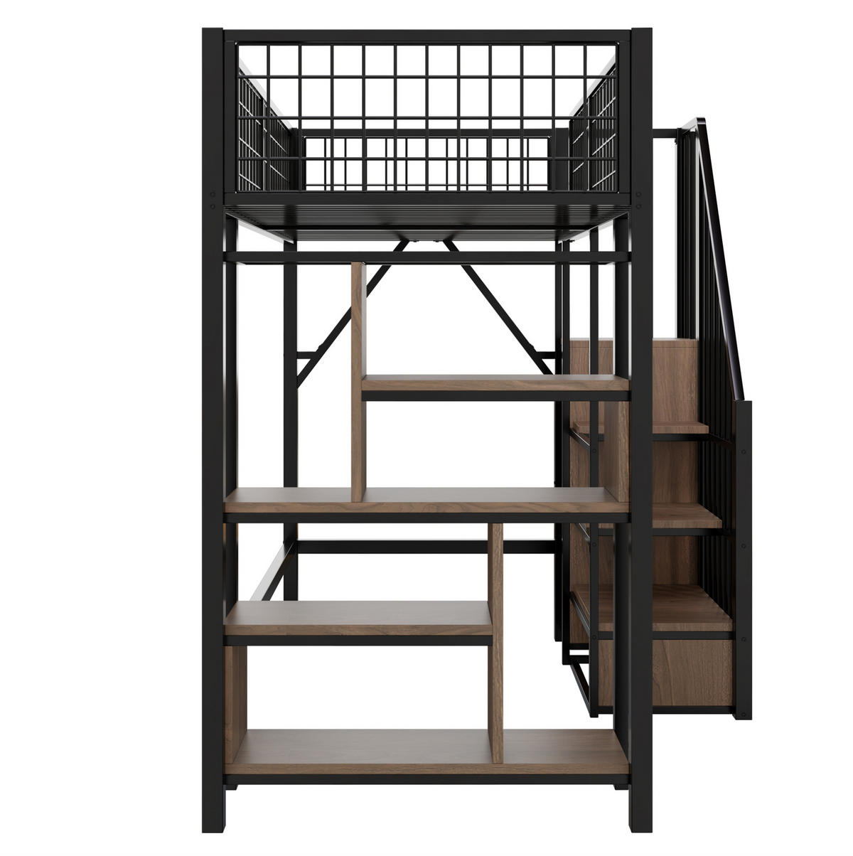 HOCHBETT 90/200 cm Schwarz aus Metall und Holzwerkstoff mit Stauraumtreppe - Schwarz, Metall (90/200cm) - OKMYHOME