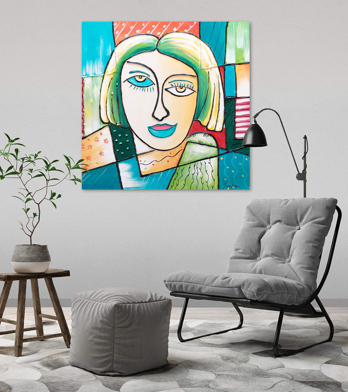 RUČNE MAĽOVANÝ AKRYLOVÝ OBRAZ 80/80 cm, viacfarebný, figurálny motív - viacfarebná, drevo/textil (80/80cm) - KUNSTLOFT