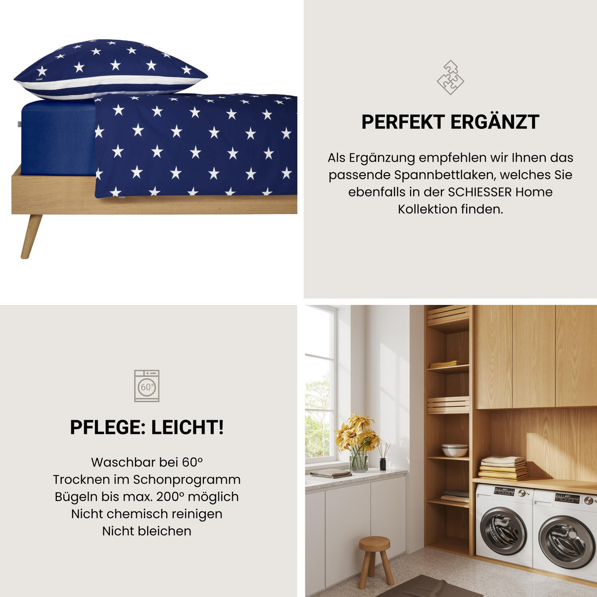 BETTWÄSCHESET Sterne - Feinbiber - 2-teilig - 155 x 220 cm - Blau - Blau, Textil (155/220cm) - SCHIESSER